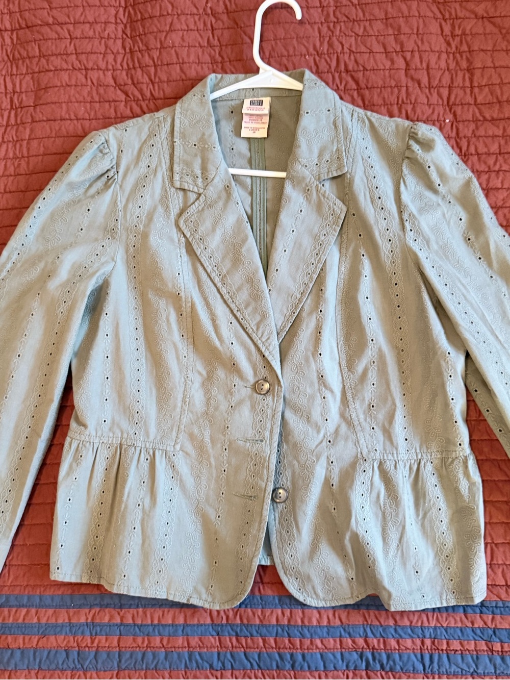Faded Glory Light Sage Eyelet Peplum Blazer